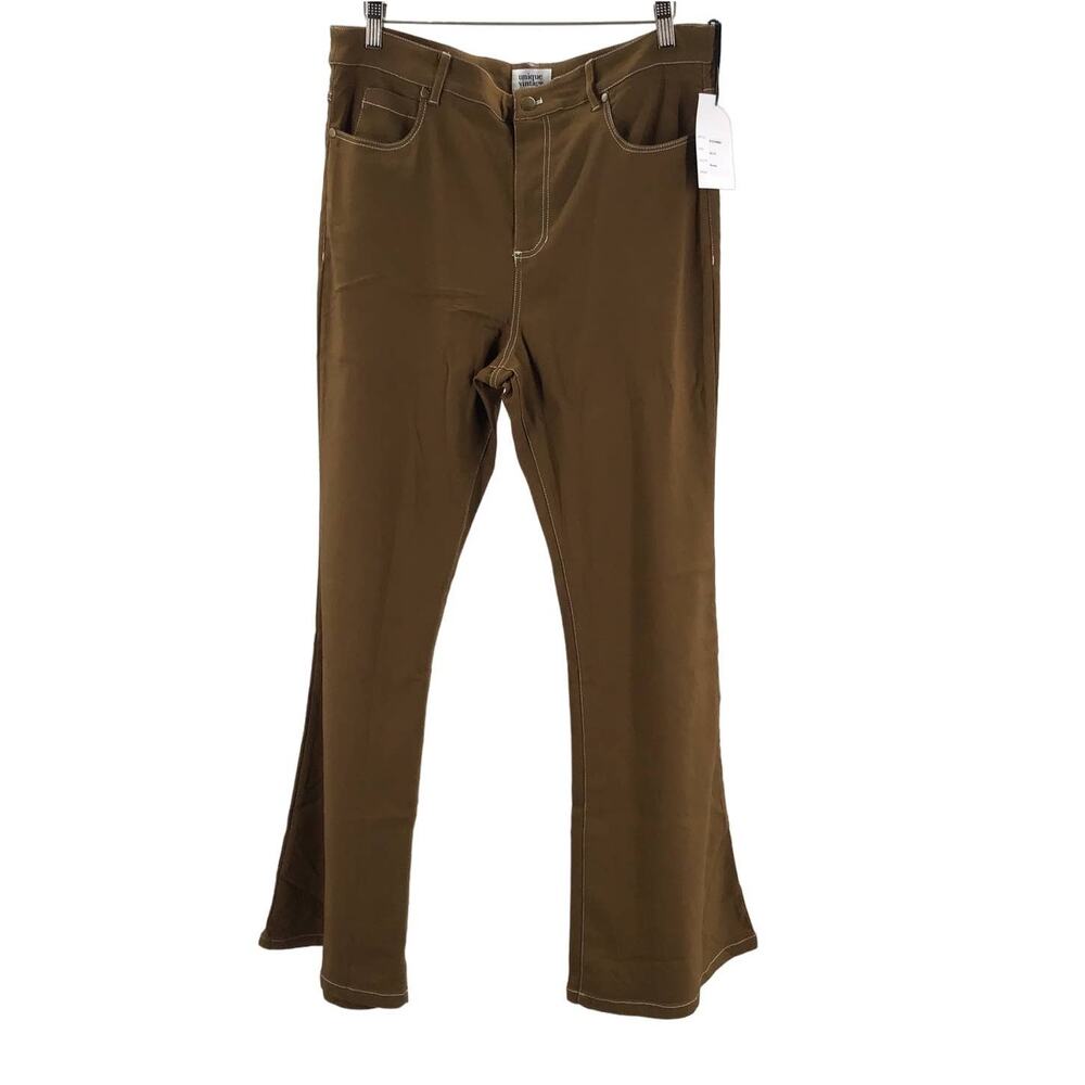 UNIQUE VINTAGE XL 14 brown flared retro high waist 5 pocket pants NWT B81